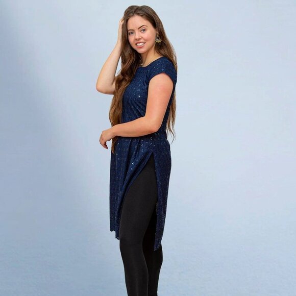 Dark Blue Kurta with Mirror Work Accent | Muvvas Boutique - Picture 2 of 3